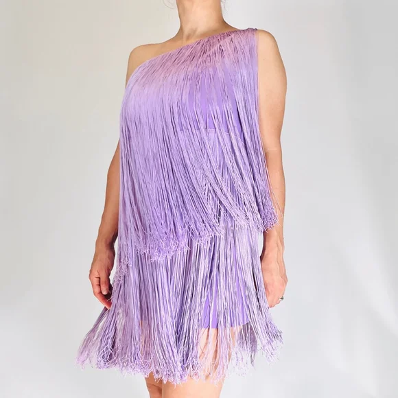 No Pise La Grama Por Daniela Panaro Dress 4 Lavender Purple Fringe One Shoulder